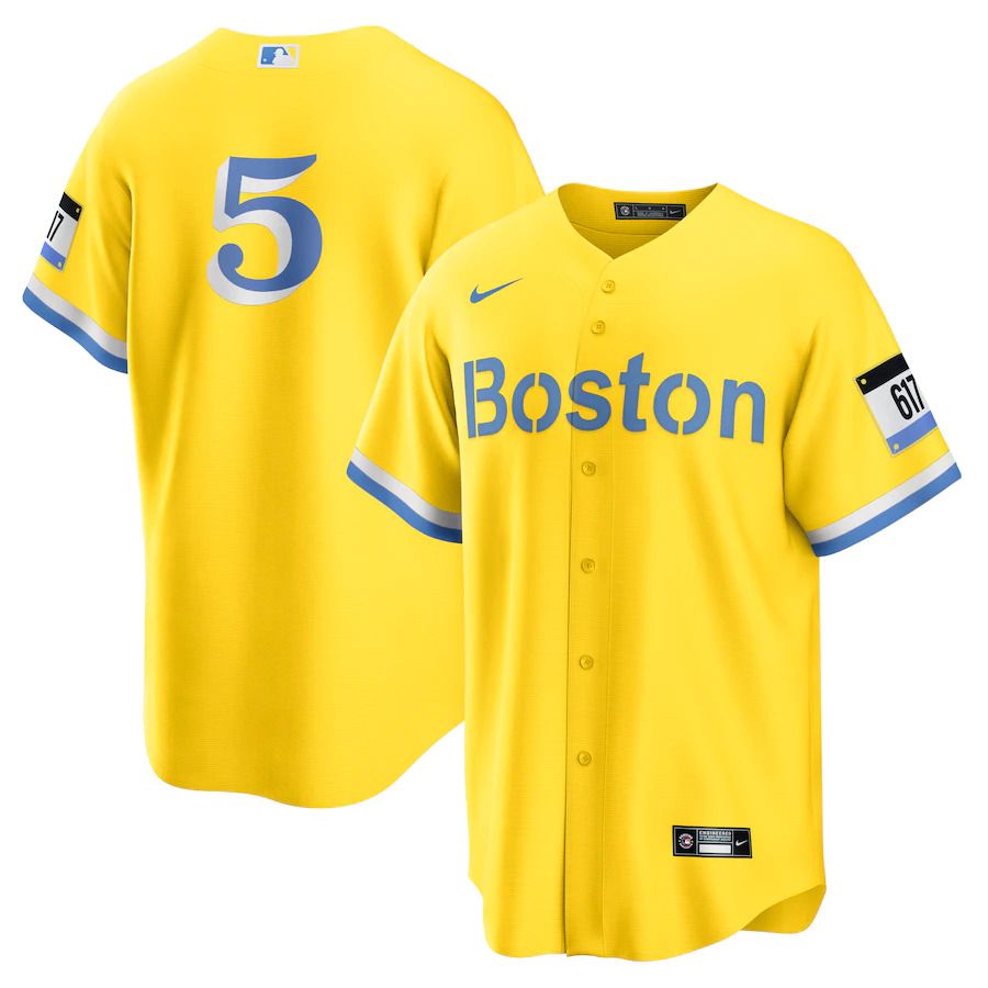 Men Boston Red Sox #5 Enrique Hernandez Nike Gold Light Blue City Connect Replica Player MLB Jersey->customized mlb jersey->Custom Jersey